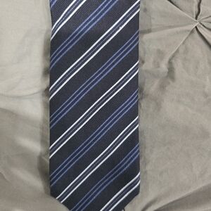 Prada Navy and White Striped Tie
